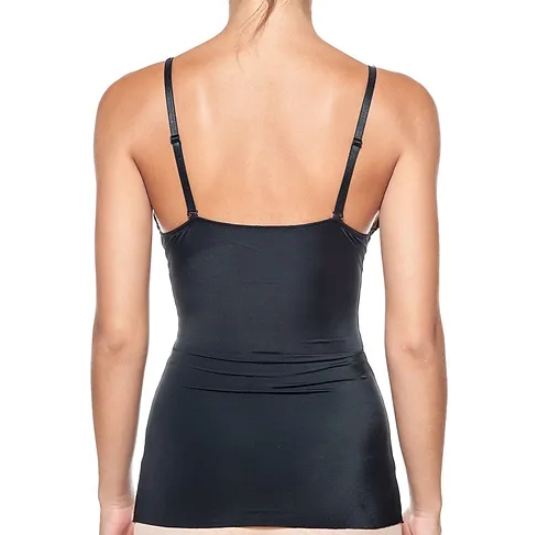 Body Beautiful Damen Glattes und Seidiges Schlankheits-Top mit Sexy Spitze Schwarz 