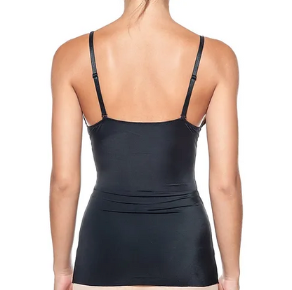 Body Beautiful Damen Glattes und Seidiges Schlankheits-Top mit Sexy Spitze Schwarz 