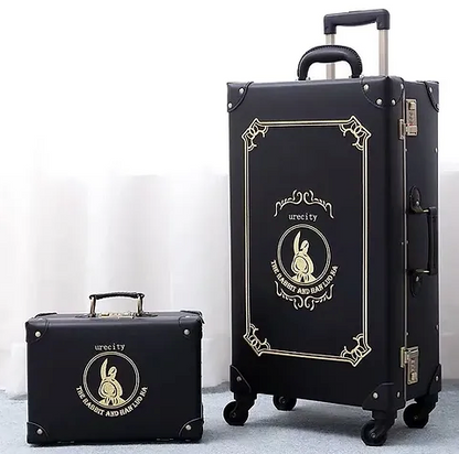 Damen-Gepäckset mit Retro-Stickerei, Trolley und Handtasche