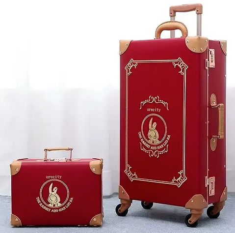 Damen-Gepäckset mit Retro-Stickerei, Trolley und Handtasche