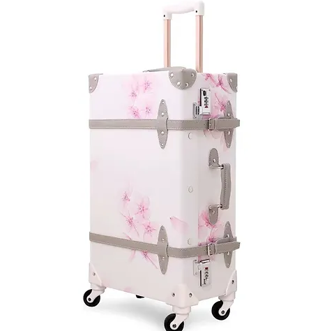 2-teiliges Vintage-Gepäckset „Cherry Blossom“ für Damen – Trolley und Handtasche
