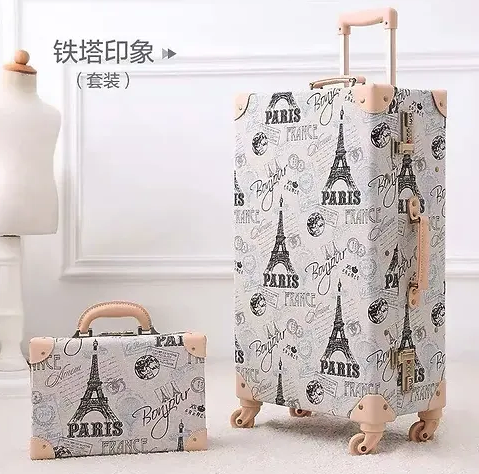 2-teiliges Retro-Gepäckset für Damen – 12''/20''/24''/26'' Trolley und Kosmetikkoffer