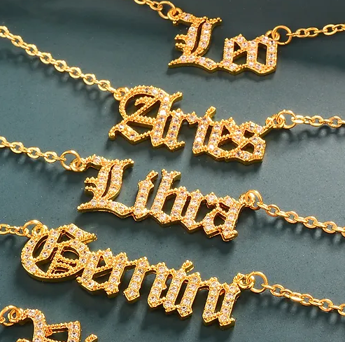 Trendy Vintage Sternzeichen Halskette - 18K vergoldet mit Kristall Zirkon