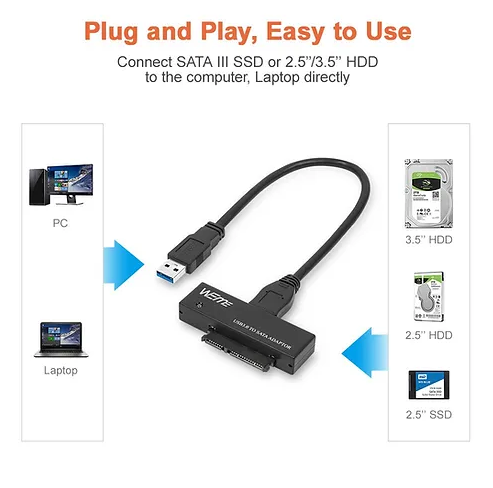 SATA-Adapter USB 3.0 SATA III Konverterkabel für 2,5 3,5 Zoll HDD SSD