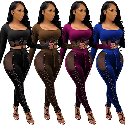 🔥 Neu eingetroffen: Zweiteiliges Set mit figurbetontem Netzstoff und Bandage in einheitlicher Farbe – Sexy Outfit für Damen