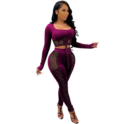 🔥 Neu eingetroffen: Zweiteiliges Set mit figurbetontem Netzstoff und Bandage in einheitlicher Farbe – Sexy Outfit für Damen